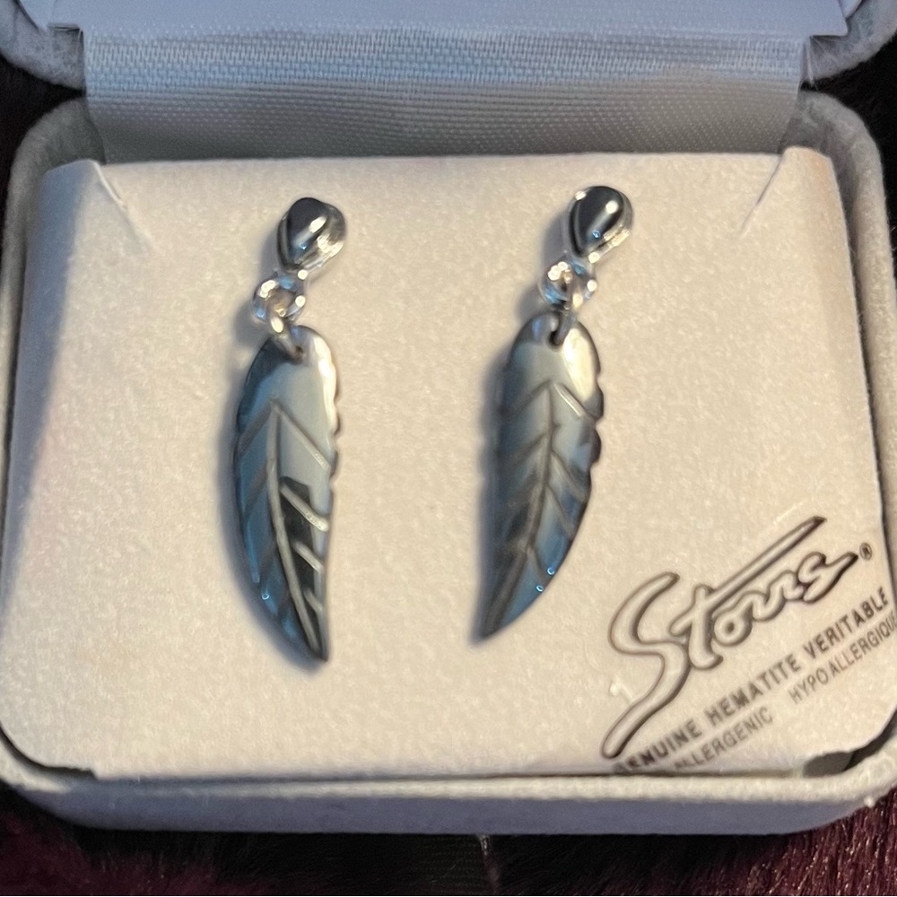 Storr Hematite Leaf Pierced Earrings